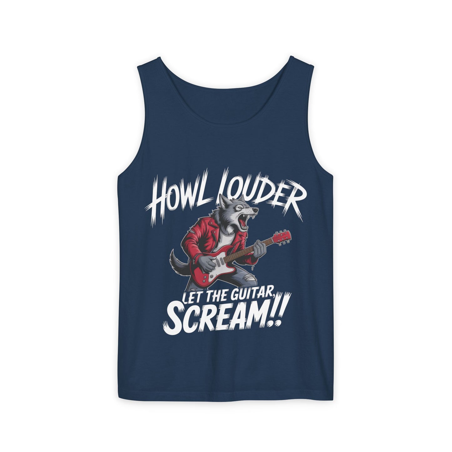 Howl Louder Wolf Tank Top, Mens Muscle Shirt, Rock Guitarist Graphic Sleeveless Tee, Wolf Workout Gym Tank, Music Lover Gift