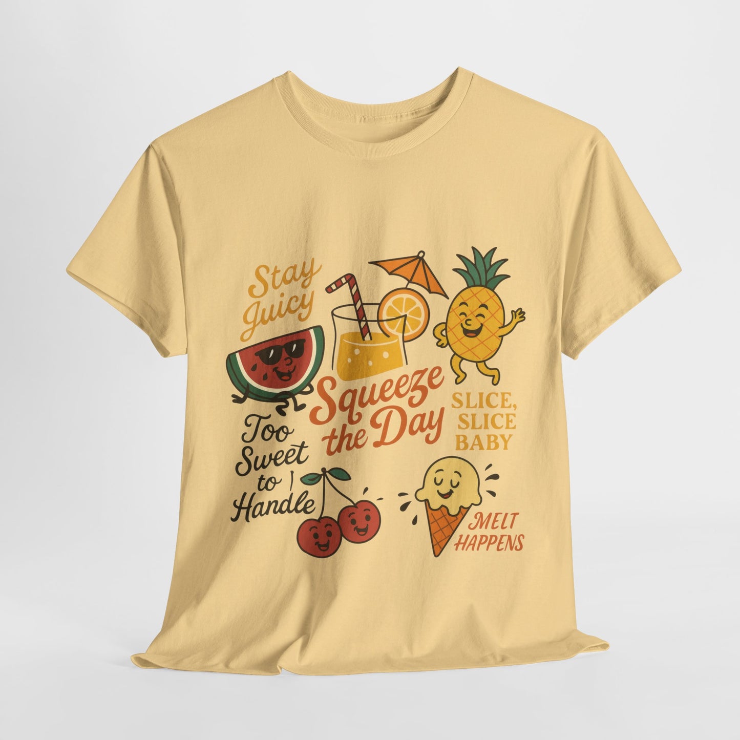 Cute Fruit Pun T-Shirt for Women, Summer Graphic Tee, Kawaii Watermelon Pineapple Ice Cream Design, Squeeze the Day Shirt, Stay Juicy Top