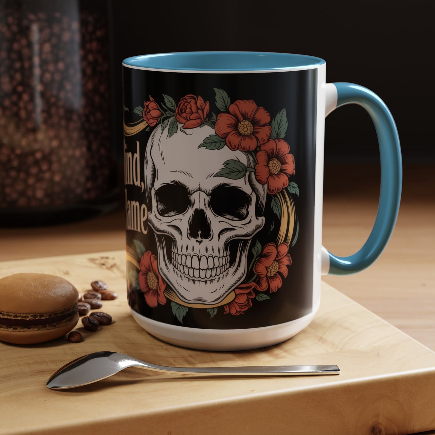 Eternal Mind Endless Flame Mug, Gothic Skull - Floral Coffee Cup, Dark Romantic Gift for Halloween or Everyday Use, Coffee Mug (11, 15oz)