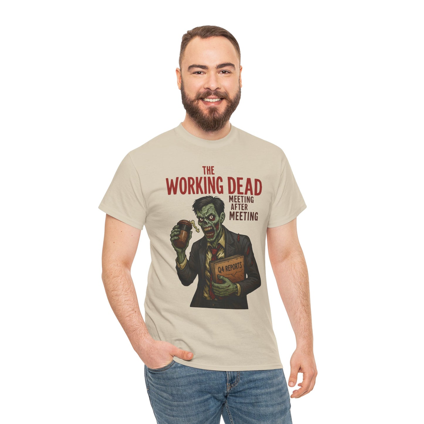The Working Dead Men's Funny Zombie Work T-Shirt, Office Humor Tee, Meeting Joke Shirt, Halloween Office Tee
