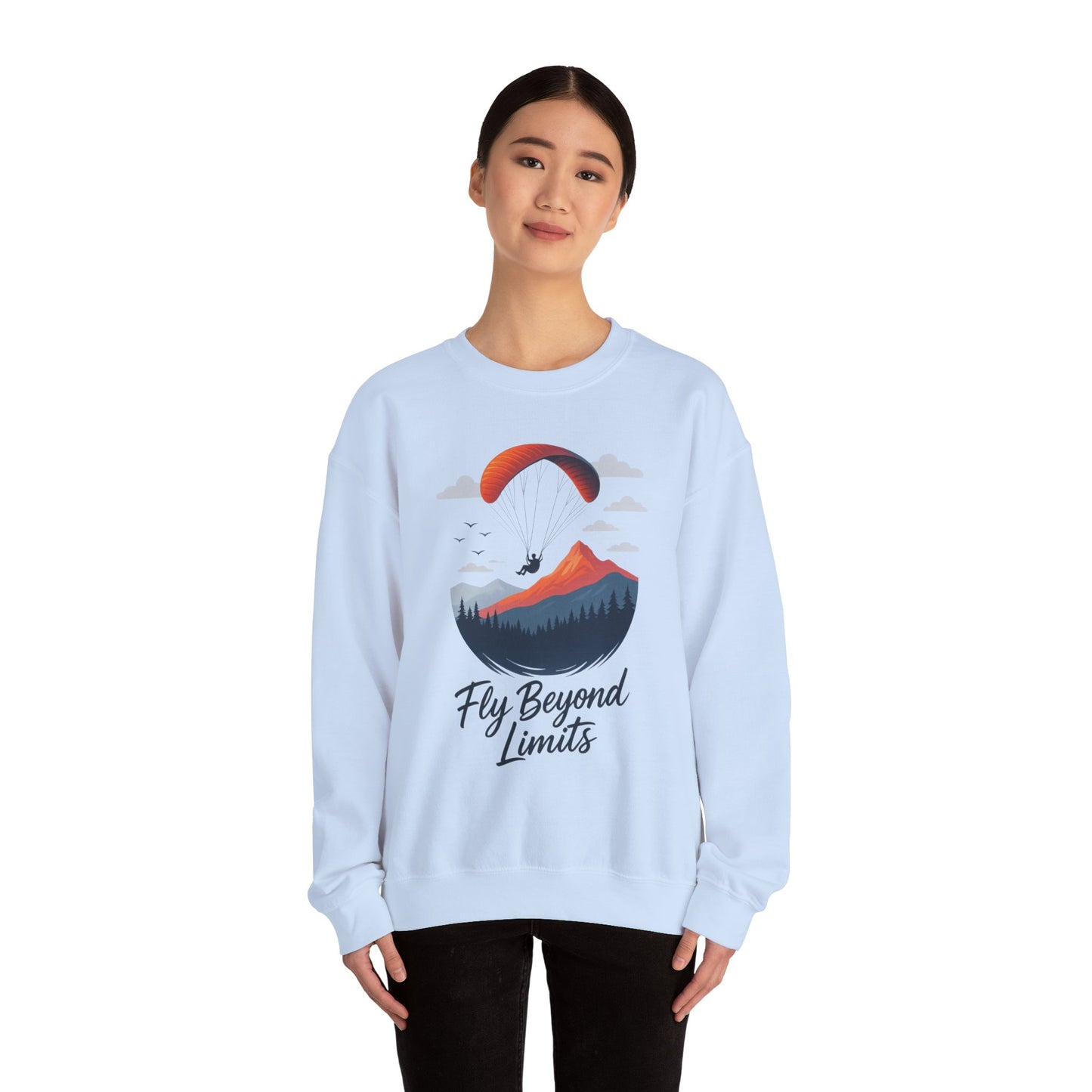 Adventure Inspiration Crewneck Sweatshirt - Fly Beyond Limits, Cozy Outdoor Outfit, Gift for Adventurers, Travel, Motivation Apparel