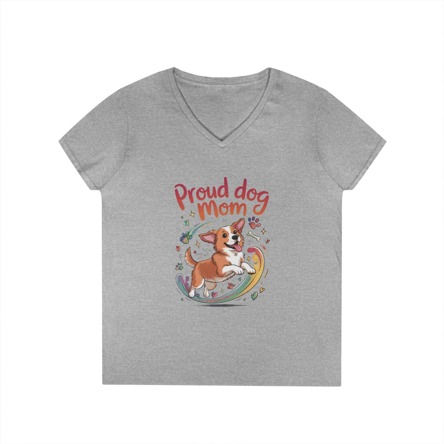 Proud Dog Mom V-Neck T-Shirt, Perfect Gift for Dog Lovers, Casual Wear for Dog Moms, Dog Appreciation Day, Dog Mom Gift