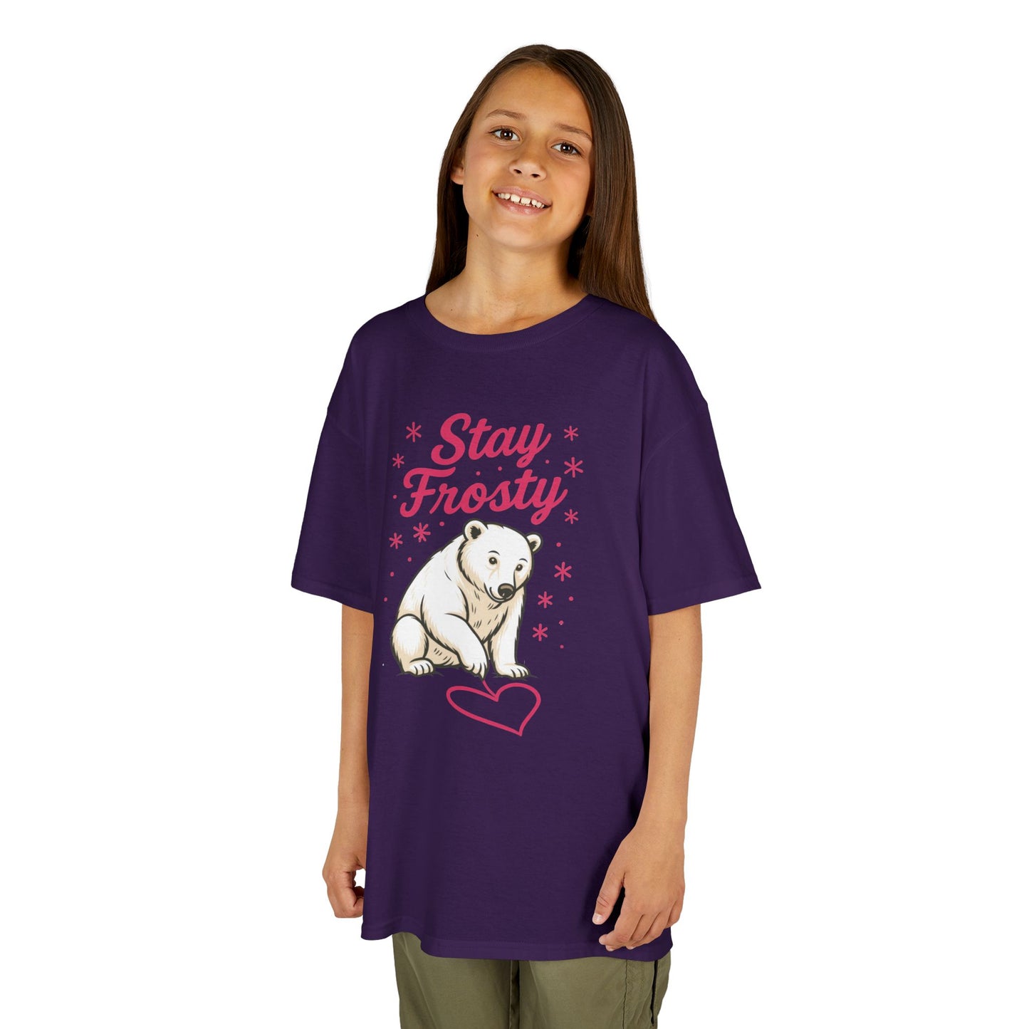Kids Heavy Cotton™ Tee, Kids Stay Frosty Polar Bear T-Shirt, Cute Winter Graphic Tee for Children