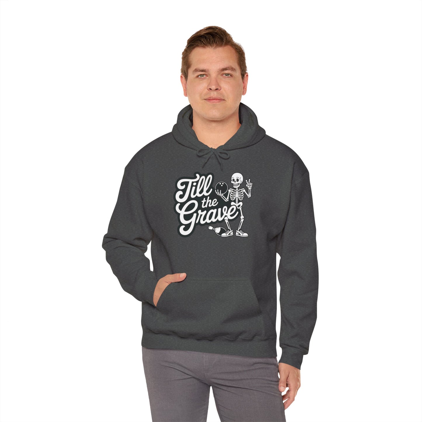 Funny Skeleton Bowling Mens Hoodie, Halloween Apparel, Funny Skeleton Bowling Shirt, Casual Mens Crewneck, Cool Bowler Skull Hoodie