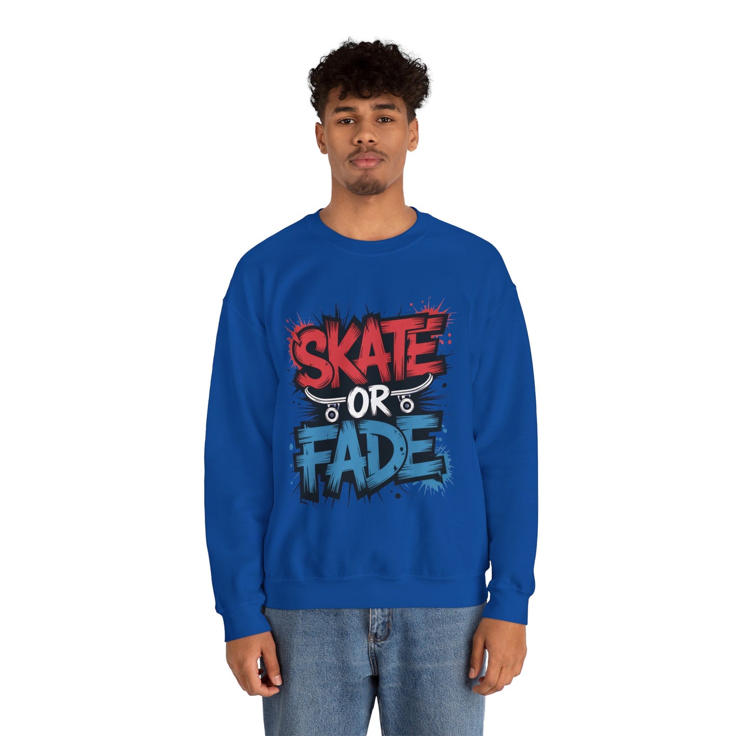 Skate Or Fade Men's Crewneck Sweatshirt, Graffiti Skateboarding Pullover, Urban Streetwear Top, Men's Heavy Blend™ Crewneck Sweatshirt
