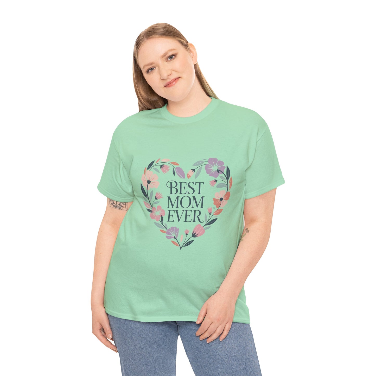 Floral Best Mom Ever Tee, Mother's Day Gift, Mom Appreciation Gift, Floral Heart Cotton Tee