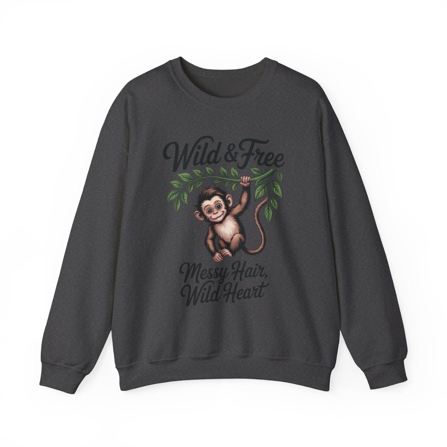 Wild & Free Monkey Sweatshirt, Messy Hair Wild Heart Womens Pullover, Cute Jungle Animal Sweater, Boho Adventure Graphic, Nature Lover Gift