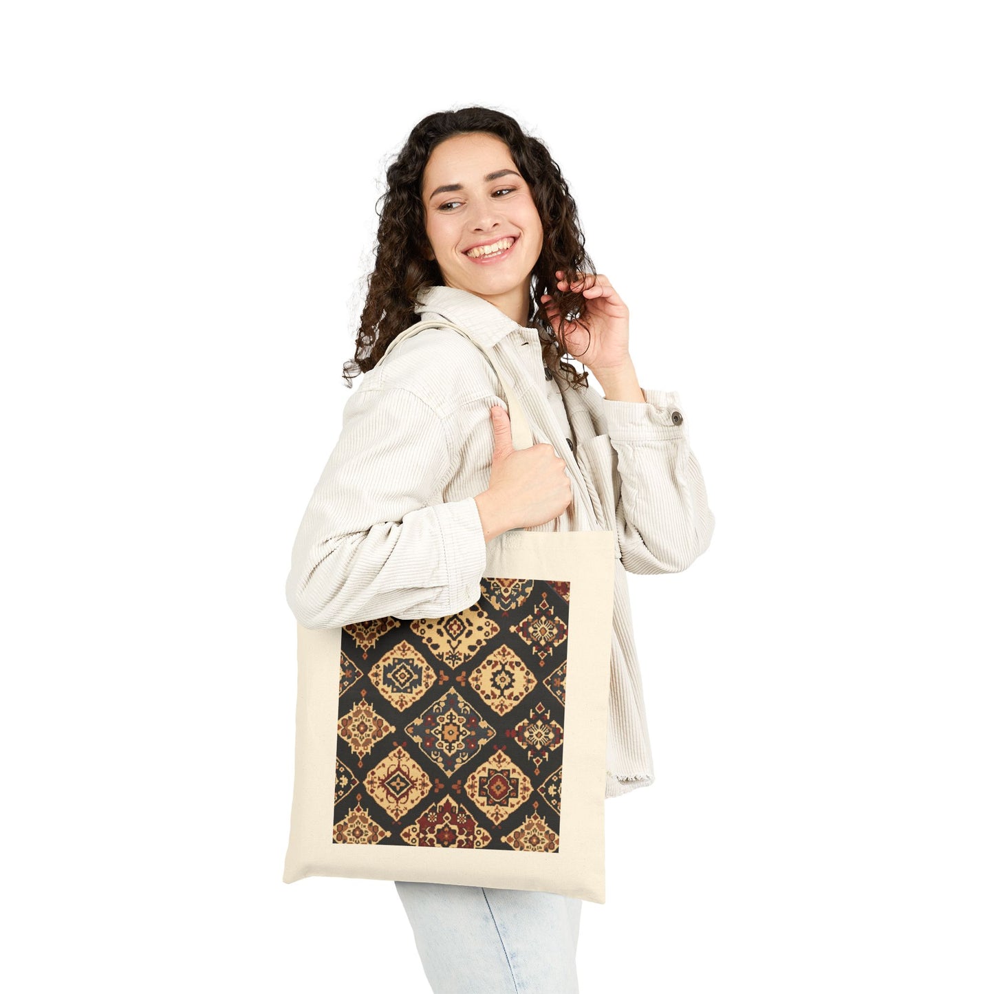 Bohemian Pattern Cotton Canvas Tote Bag, Eco-Friendly Shopping Bag, Art Tote, Beach Bag, Gift for Her, Market Tote