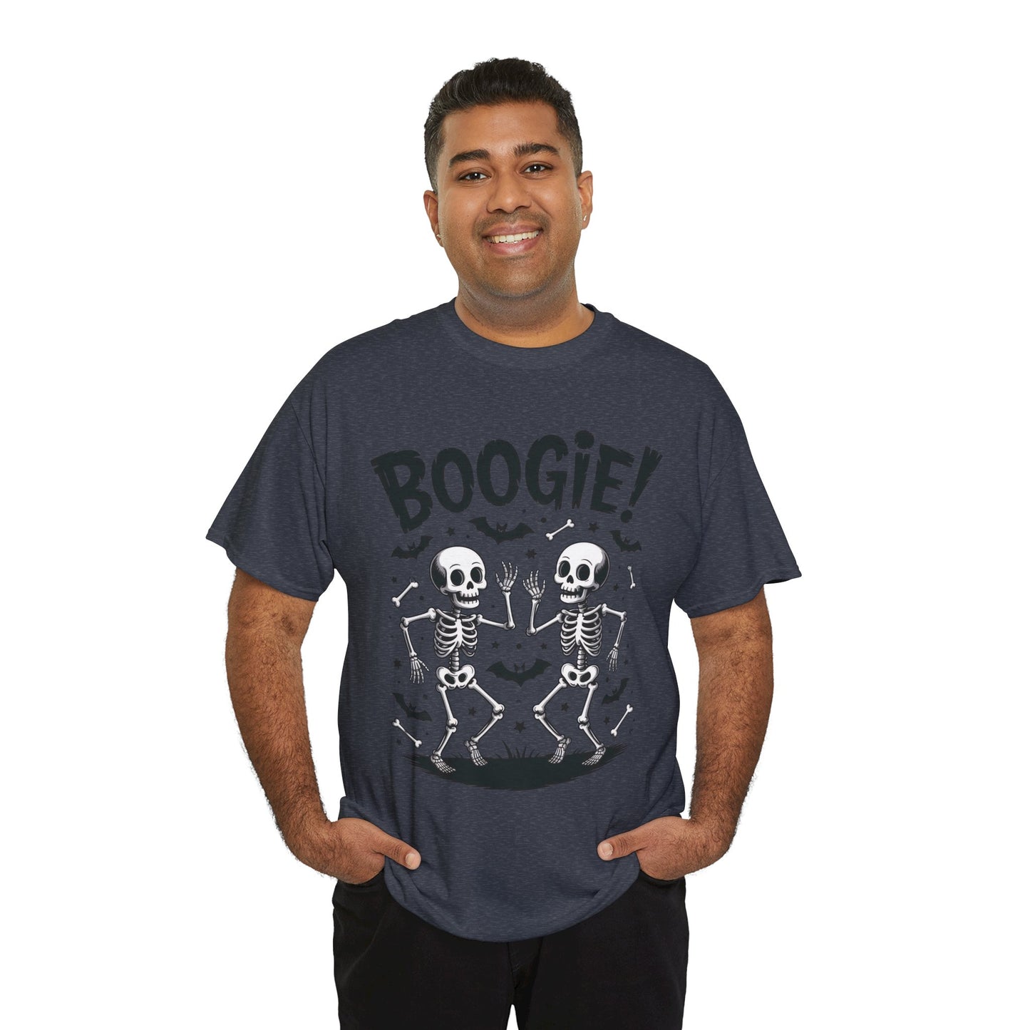 BOOGIE! Dancing Skeleton Halloween Mens's T-Shirt, Funny Spooky Graphic Tee for Men, Men'sHeavy Cotton Tee