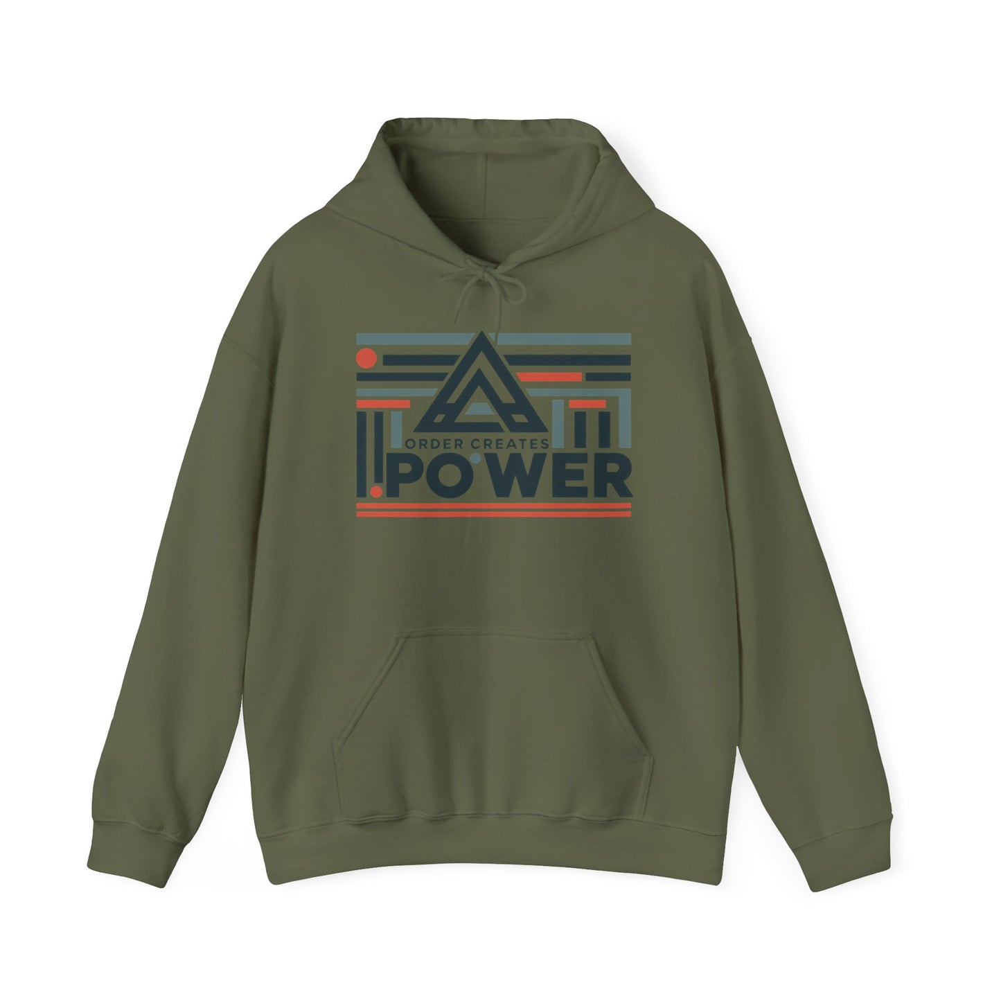 Men's Hoodie Order Creates Power, Geometric Minimal Motivational Graphic Pullover Hoodie, Mens Heavy Blend™ Hooded Sweatshirt