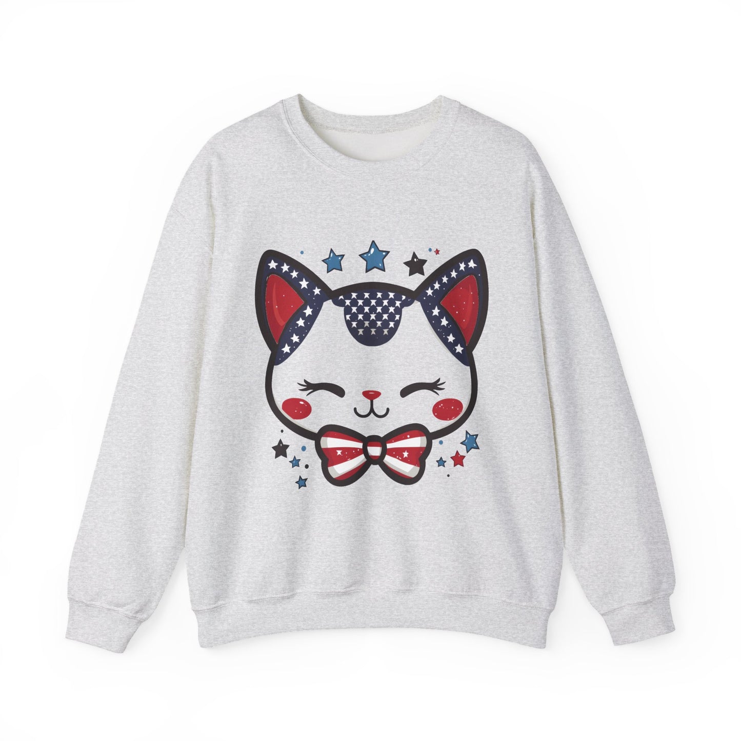 Cute Patriotic Cat Graphic Sweatshirt, Cozy Women's Crewneck, Cat Lover Gift, Fourth of July, Perfect for Holidays and Celebrations