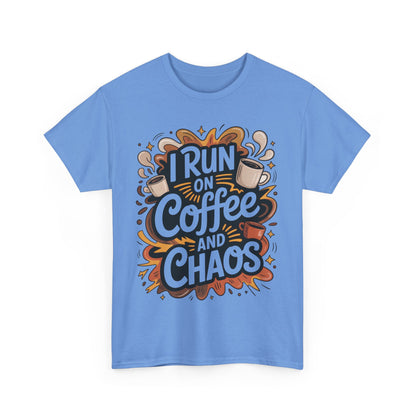 Run on Coffee and Chaos Tee, Unisex Cotton T-Shirt, Coffee Lover Gift, Casual Wear, Perfect for Relaxing Days