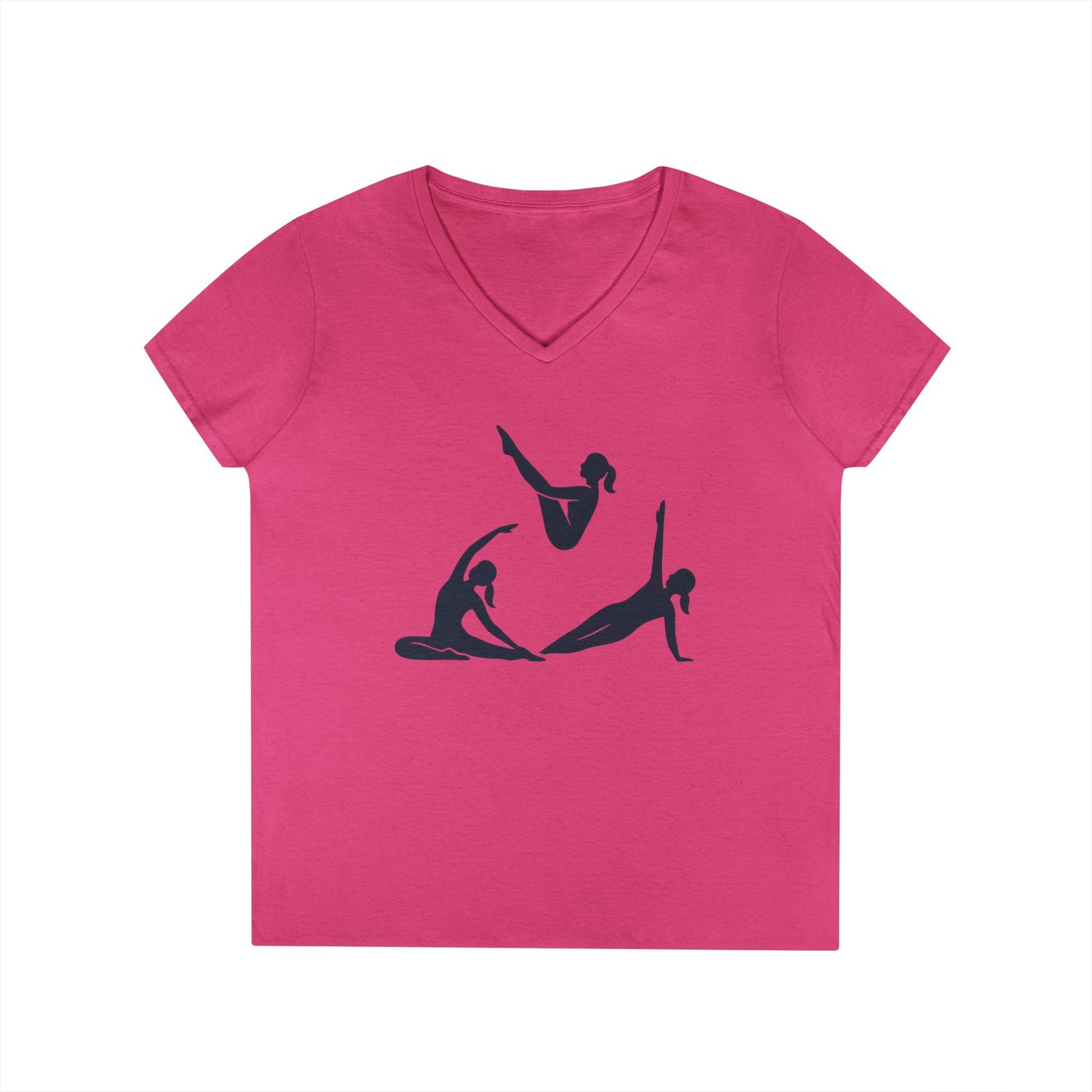 Ladies' V-Neck T-Shirt, Womens Pilates Graphic T-Shirt, Yoga Fitness Tee, Workout Top with Silhouette Print