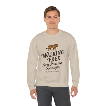 Funny Tiger Mens Crewneck Sweatshirt - Walking Free Cozy Wild Animal Pullover - Motivational Sweatshirt, Inspirational Apparel
