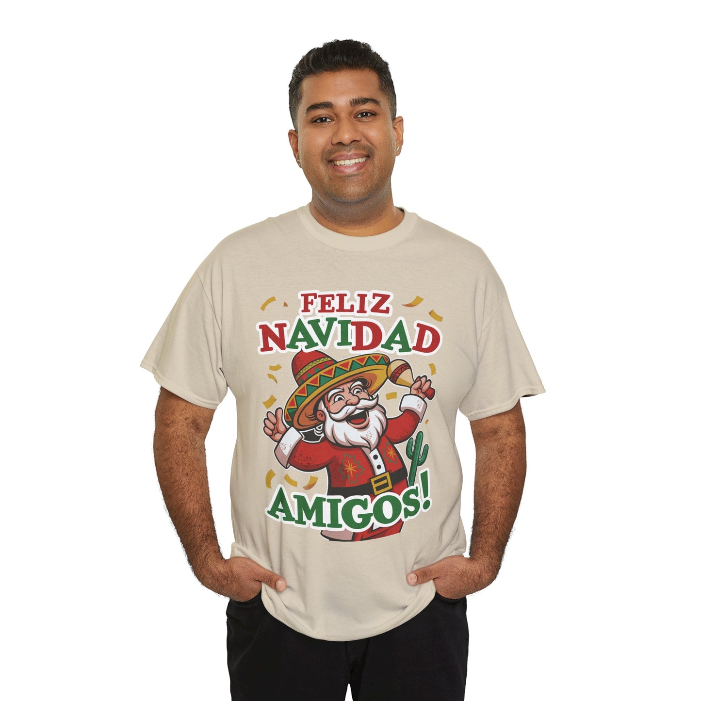 Feliz Navidad Amigos! Funny Mexican Santa Christmas T-Shirt, Latin Holiday Tee, Sombrero Santa Fiesta Shirt
