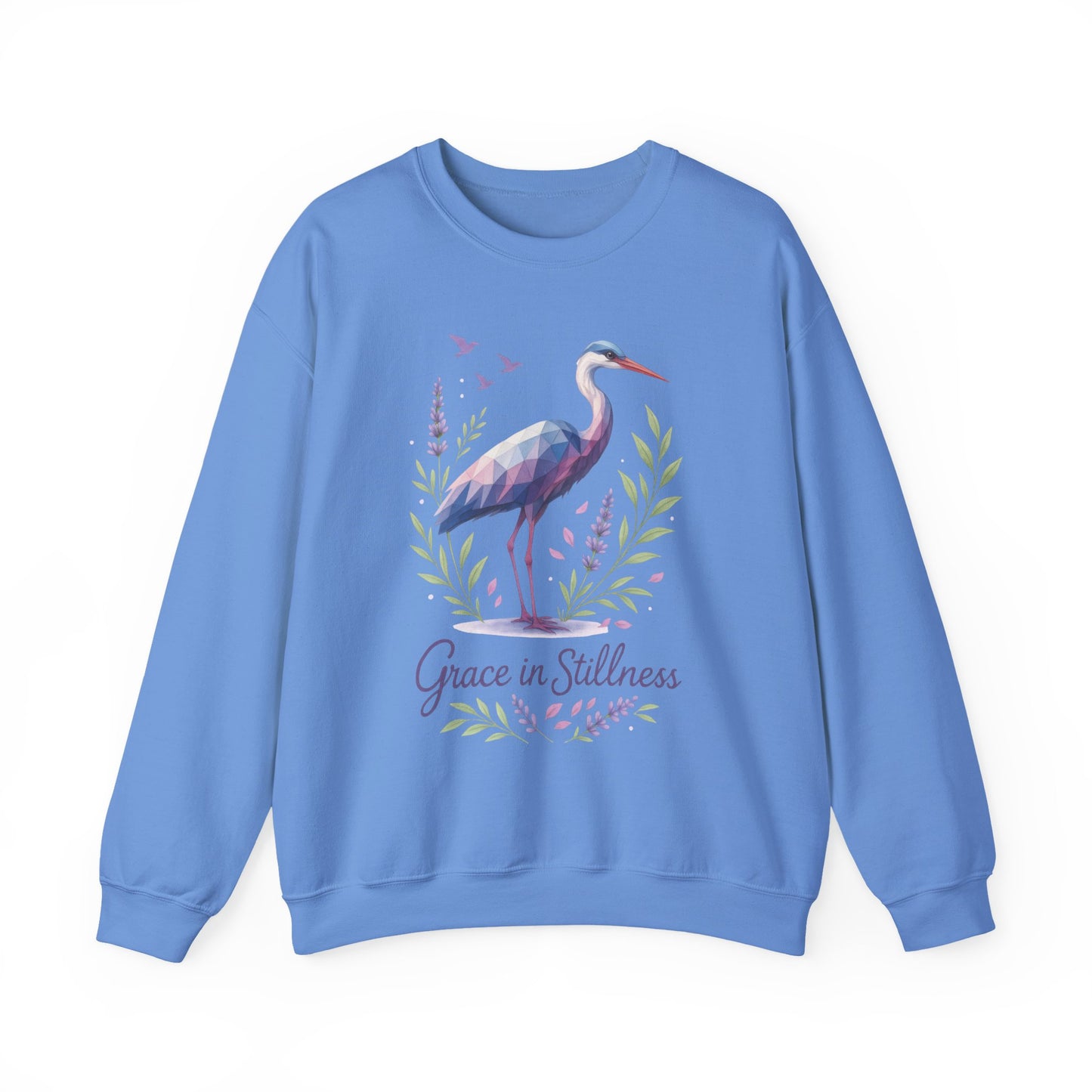 Polygonal Heron Graphic Sweatshirt, Women's Artistic Bird Crewneck, Nature-Inspired Minimalist Design, Geometric Crane, Bird Lovers Gift