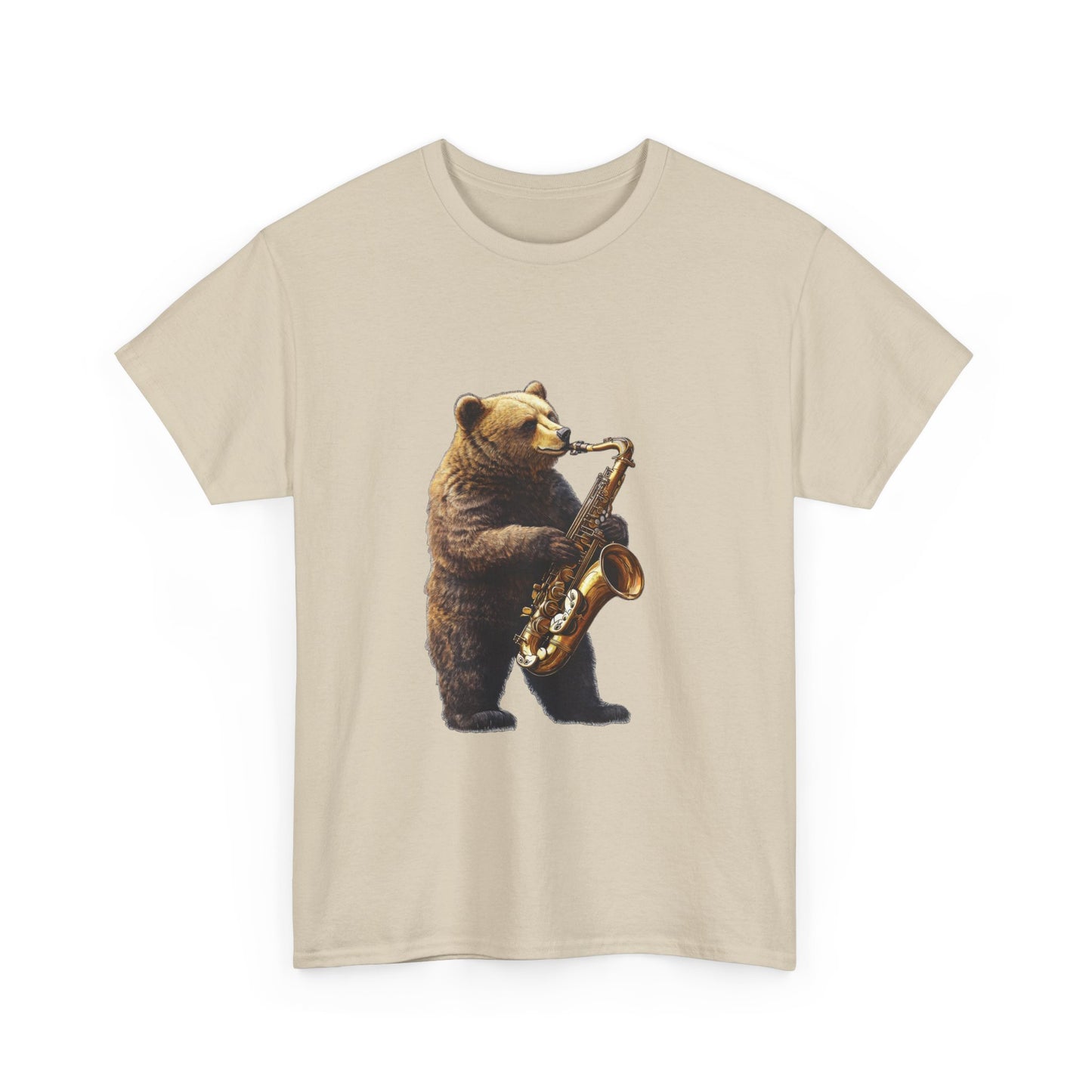 Saxophone Bear Unisex Heavy Cotton Tee, Music Lover Shirt, Gift for Musicians, Cute Animal Tee, Fun Jazz T-Shirt