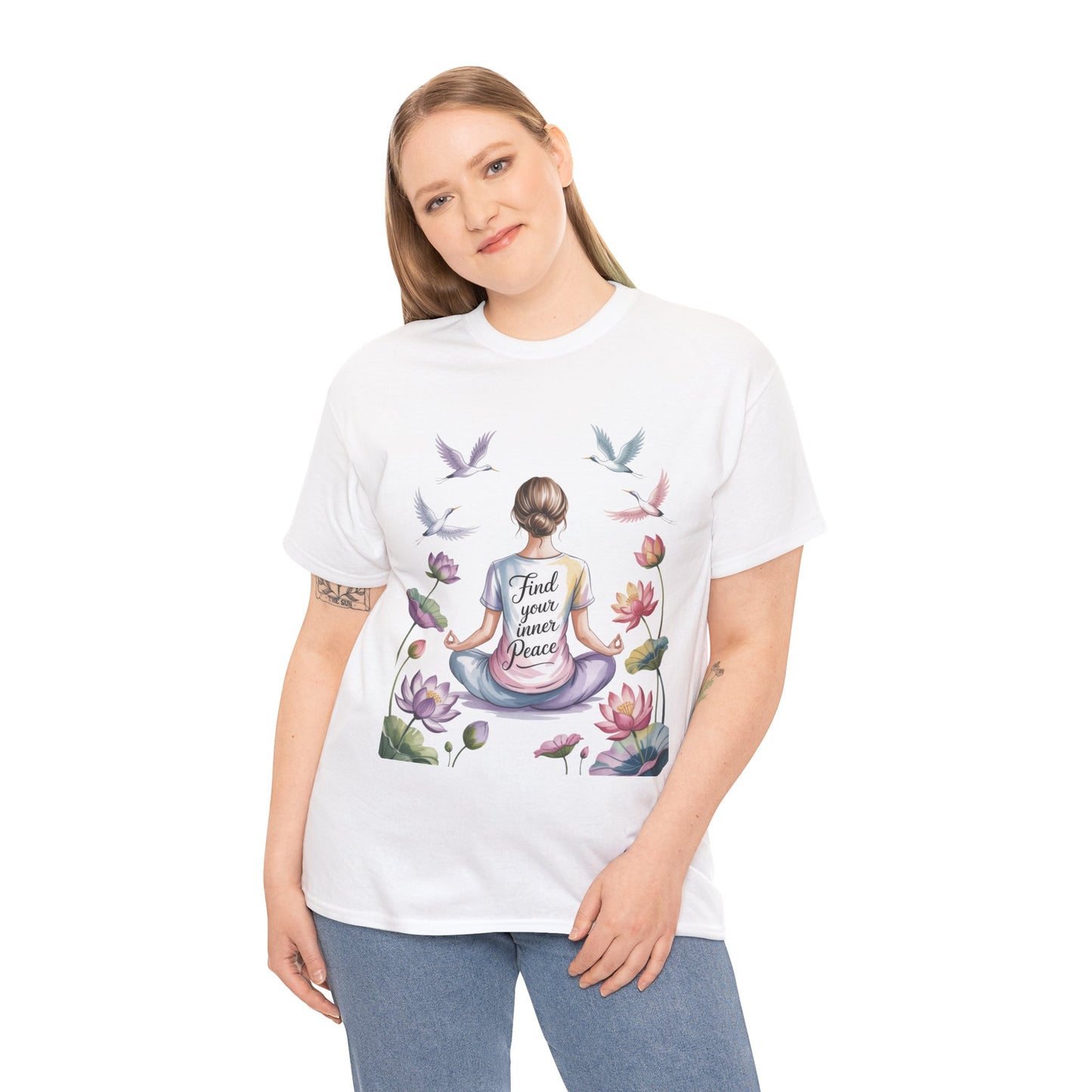 Find Your Inner Peace Womens Heavy Cotton Tee, Motivational Shirt, Meditation Apparel, Relaxation Gift, Casual Wear, Mindfulness Tee