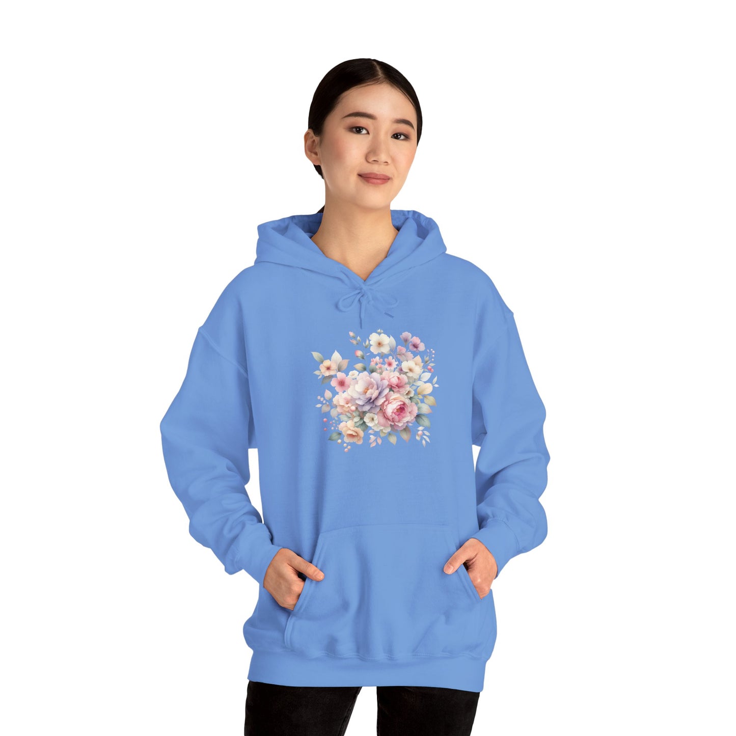 Floral Comfort Hoodie, Cozy Sweatshirt for Women, Spring Fashion, Gift for Her, Casual Everyday Wear, Soft Pastel Flower Print Sweatshirt