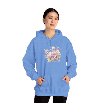 Floral Comfort Hoodie, Cozy Sweatshirt for Women, Spring Fashion, Gift for Her, Casual Everyday Wear, Soft Pastel Flower Print Sweatshirt