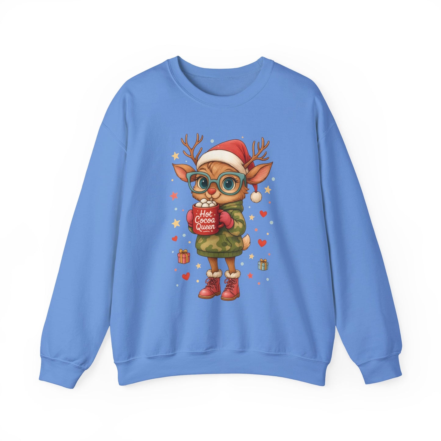 Hot Cocoa Queen Christmas Sweatshirt, Cute Cozy Holiday Reindeer Pullover