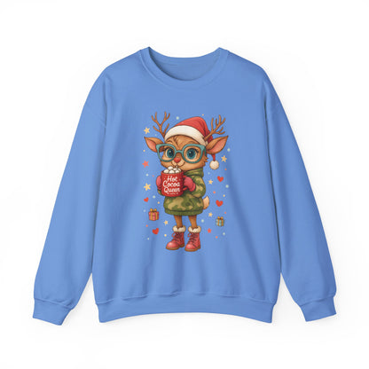 Hot Cocoa Queen Christmas Sweatshirt, Cute Cozy Holiday Reindeer Pullover