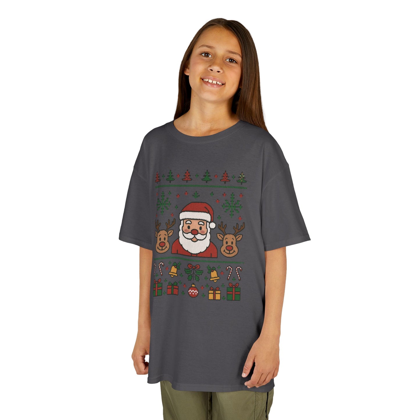 Santa - Reindeer Christmas Shirt for Kids, Cute Holiday Tee, Kids Heavy Cotton™ Tee
