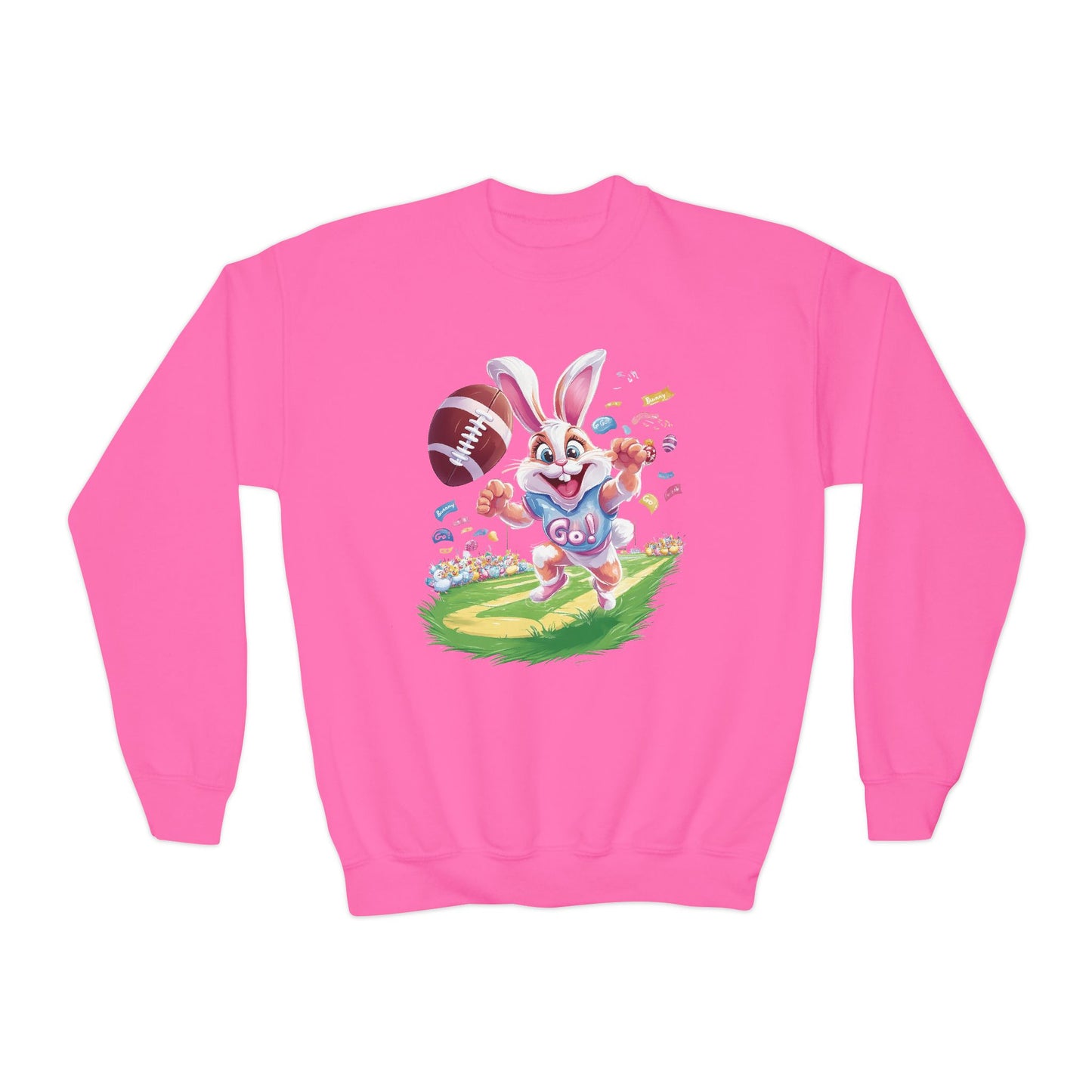 Touchdown Bunny Youth Sweatshirt - Fun Easter Football Bunny Design, Kids Spring Outfit, Game Day Gift, Playful Bunny Sports Shirt
