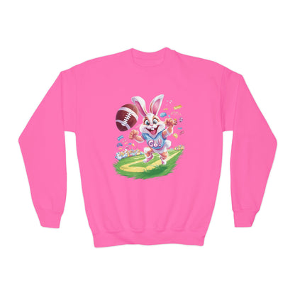 Touchdown Bunny Youth Sweatshirt - Fun Easter Football Bunny Design, Kids Spring Outfit, Game Day Gift, Playful Bunny Sports Shirt