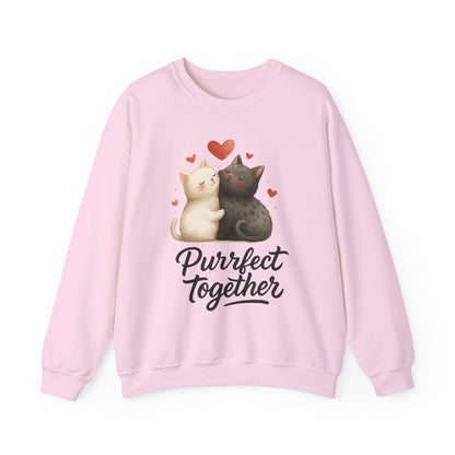 Cute Cat Couple Womens Sweatshirt, Purrfect Together Sweater, Gift for Cat Lovers, Cozy Crewneck for Valentine's Day, Animal Lover Apparel