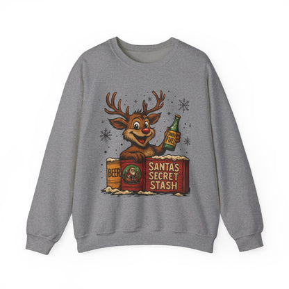 Mens Funny Christmas Sweatshirt, Santa's Secret Stash Reindeer Pullover, Men's Heavy Blend™ Crewneck Sweatshirt