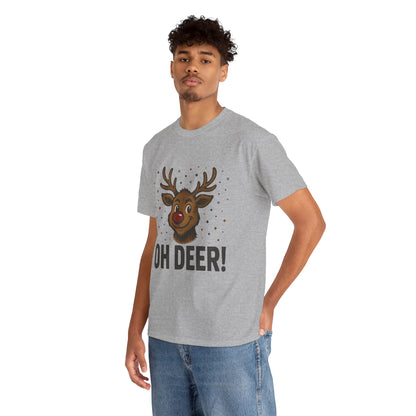 Men's Oh Deer Funny Christmas T-Shirt, Reindeer Holiday Graphic Tee