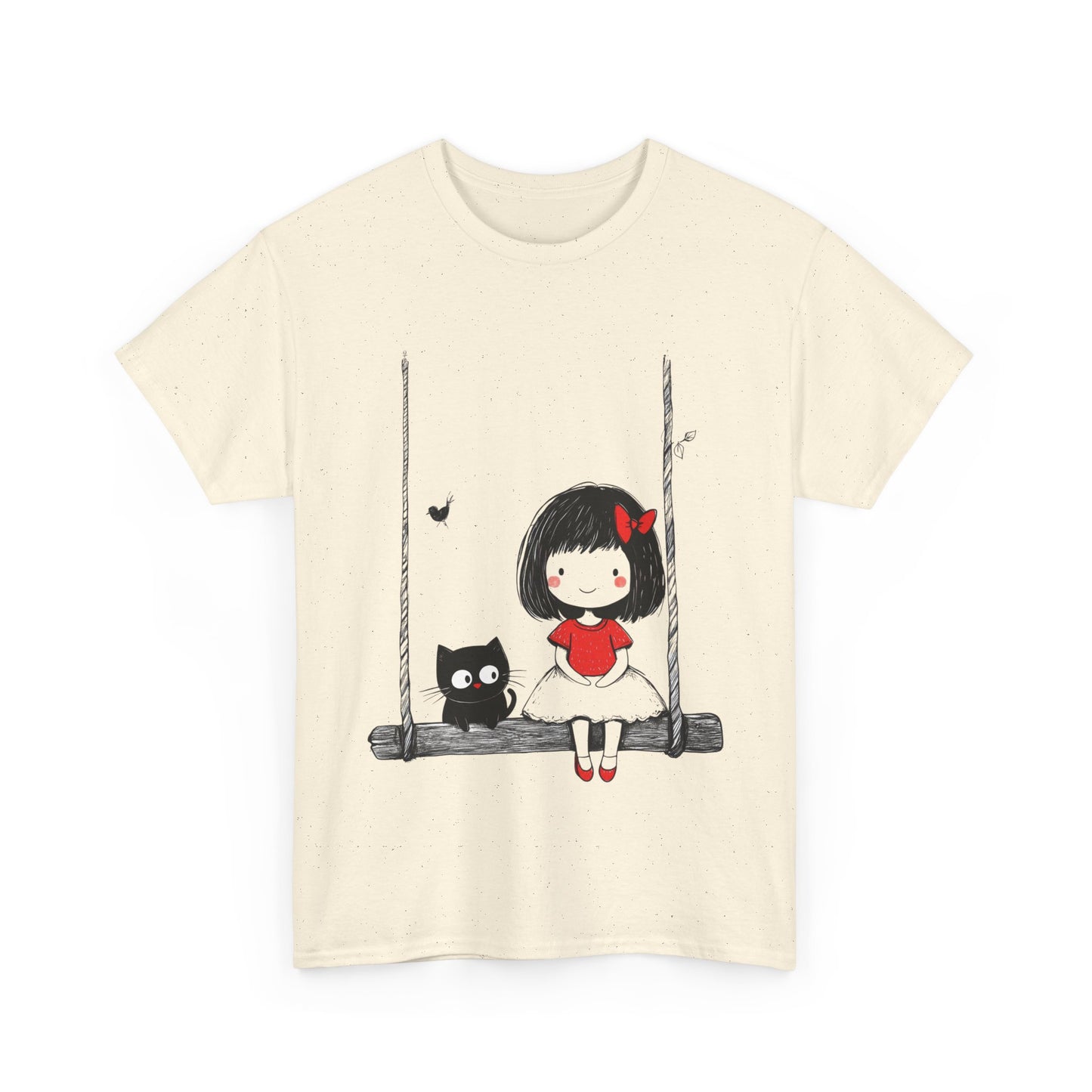 Cute Cat & Girl Graphic Tee, Playful Gift for Cat Lovers, Cat and Girl Design, Gift for Cat Owners, Women's Cotton T-Shirt