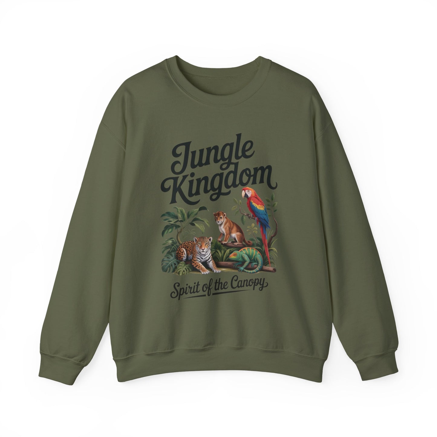 Jungle Kingdom Womens Sweatshirt, Cozy Jungle Crewneck, Nature Lover Gift, Wildlife Artwork, Eco-Conscious Apparel, Animal Enthusiast Clothing