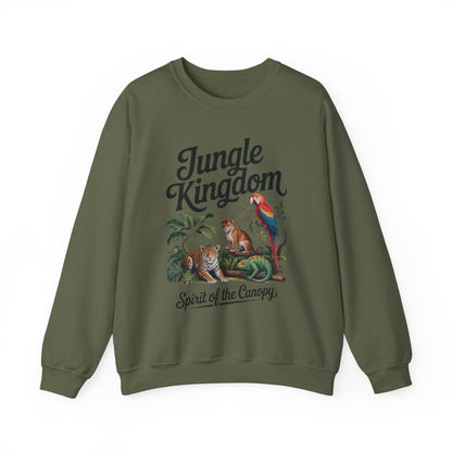 Jungle Kingdom Mens Sweatshirt, Cozy Jungle Crewneck, Nature Lover Gift, Wildlife Artwork, Eco-Conscious Apparel, Animal Enthusiast Clothing