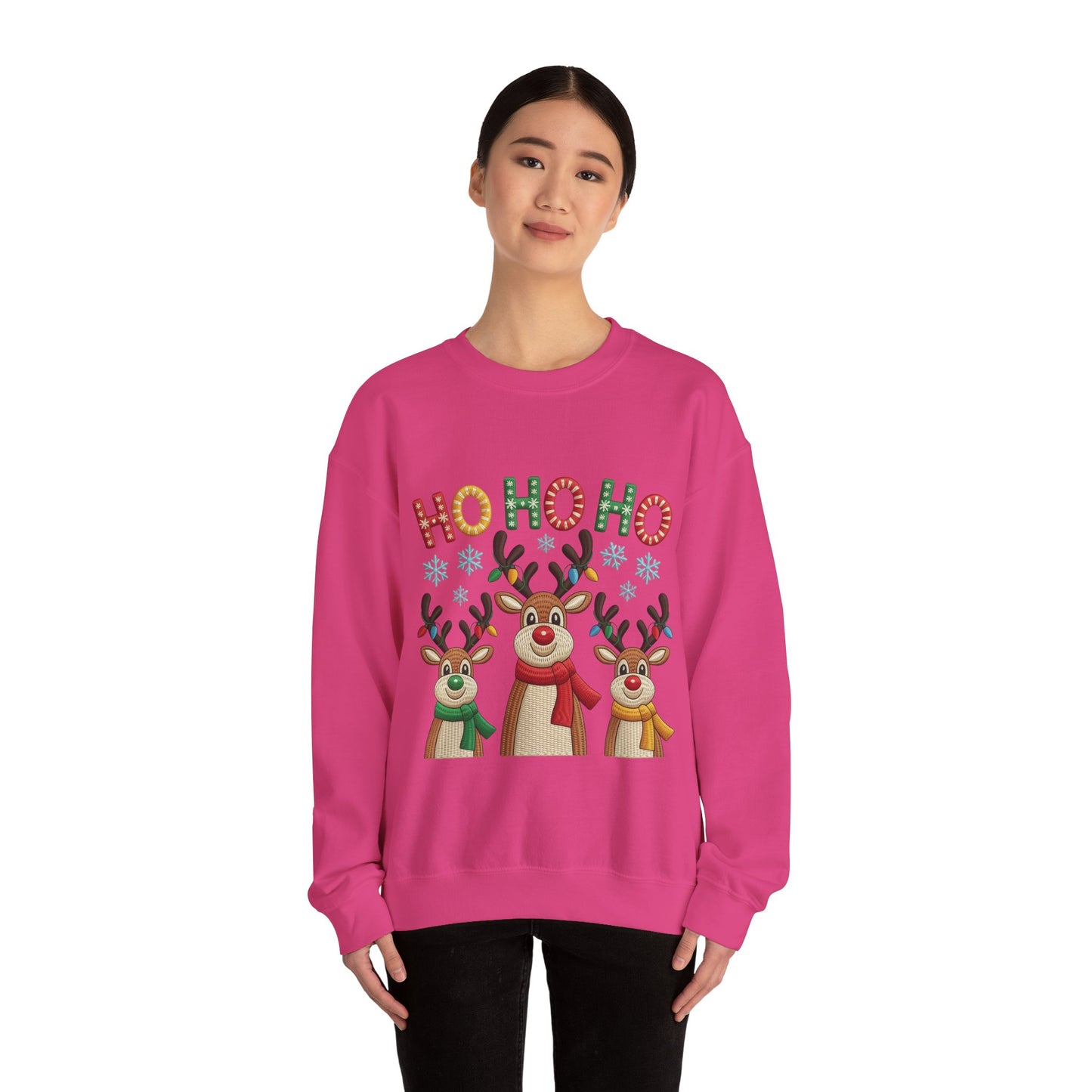 Ho Ho Ho Reindeer Christmas Sweatshirt, Cute Holiday Pullover for Women