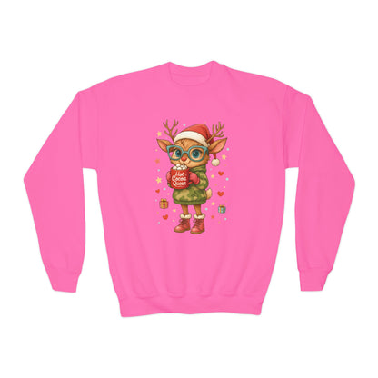 Hot Cocoa Queen Christmas Sweatshirt for Girls, Cute Holiday Reindeer Jumper