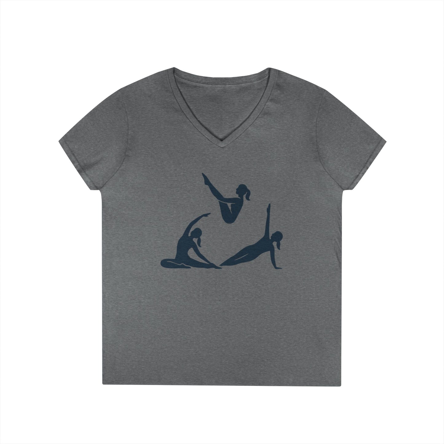 Ladies' V-Neck T-Shirt, Womens Pilates Graphic T-Shirt, Yoga Fitness Tee, Workout Top with Silhouette Print