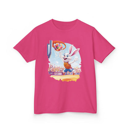 Easter Basketball Bunny Kids T-Shirt - Funny Bunny Dunking Egg Ball, Cute Spring Sports Tee for Kids, Fun Holiday Gift Idea