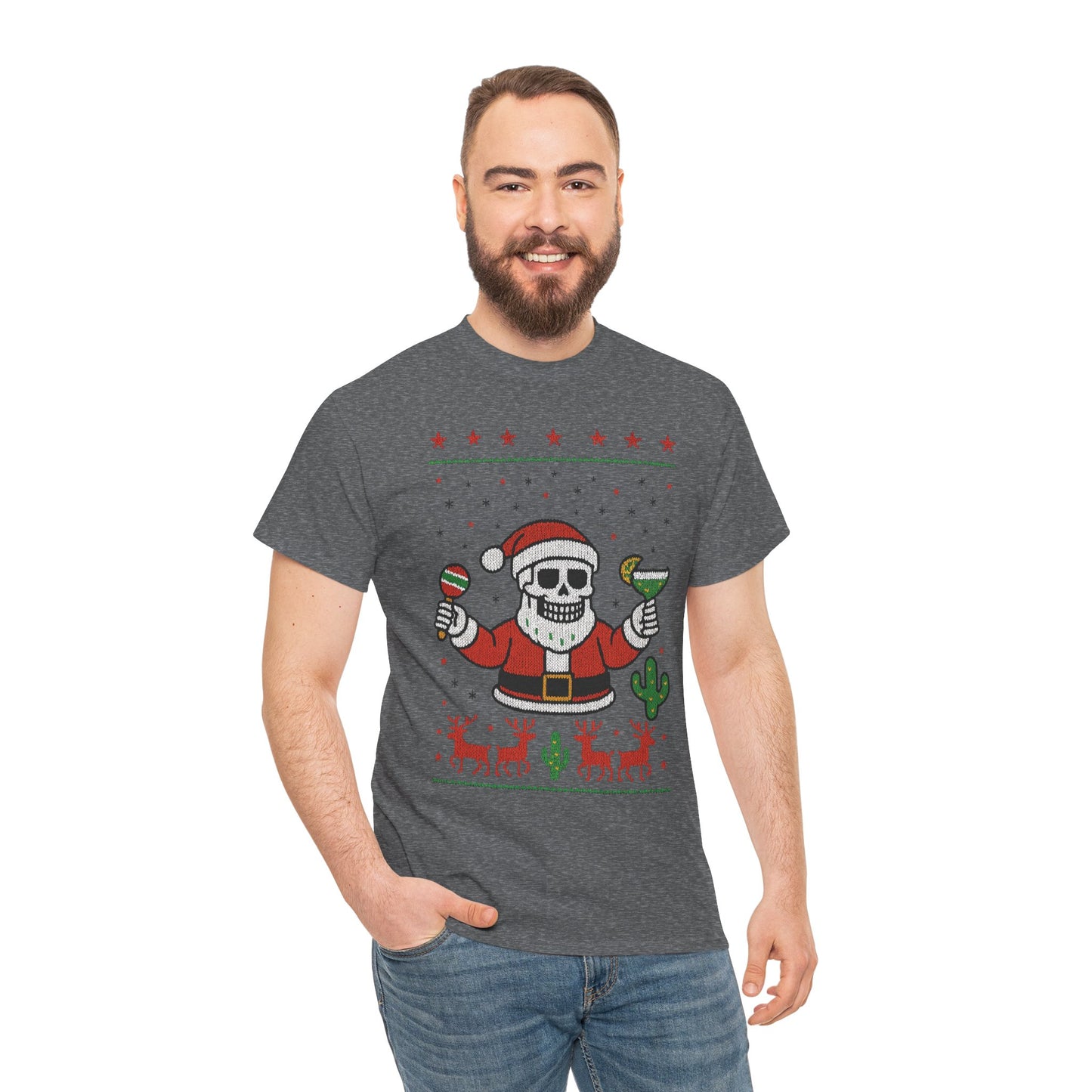Skeleton Santa Funny Christmas T-Shirt for Men, Margarita - Maracas Holiday Tee