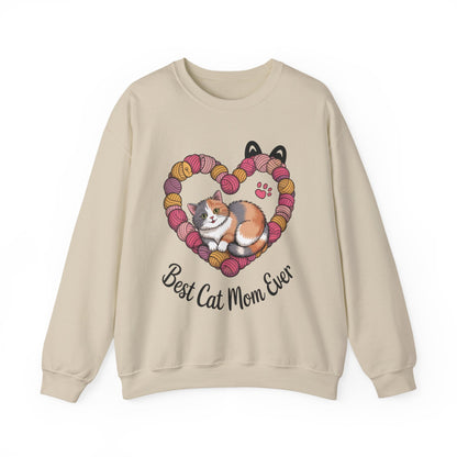 Best Cat Mom Ever Sweatshirt, Cozy Cat Lover Gift, Mother's Day Apparel, Pet Owner Sweatshirt, Cute Gift for Cat Moms, Yarn Themed