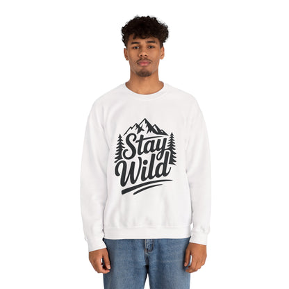 Stay Wild Unisex Crewneck Sweatshirt, Cozy Casual Wear for Adventurers, for Nature Lovers, Mountain Nature Unisex Crewneck Sweatshirt
