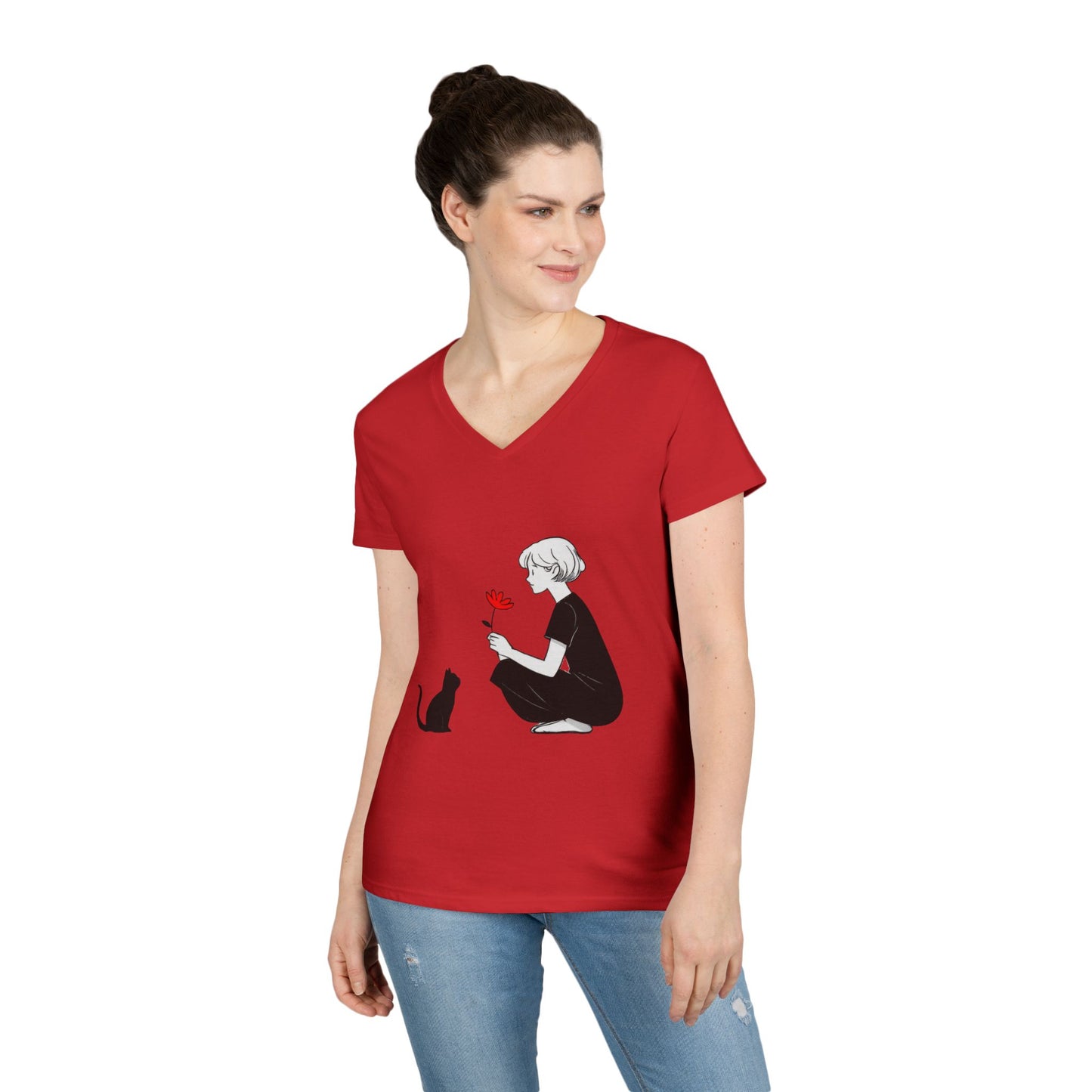 Cat Lover's V-Neck T-Shirt - Cute Graphic Tee for Pet Owners, Gifts for Cat Lovers, Animal Lover Apparel, Valentine's Day, Cat Love