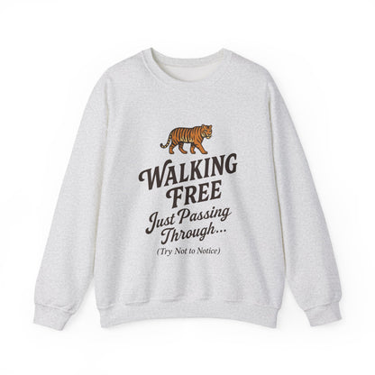 Funny Tiger Mens Crewneck Sweatshirt - Walking Free Cozy Wild Animal Pullover - Motivational Sweatshirt, Inspirational Apparel