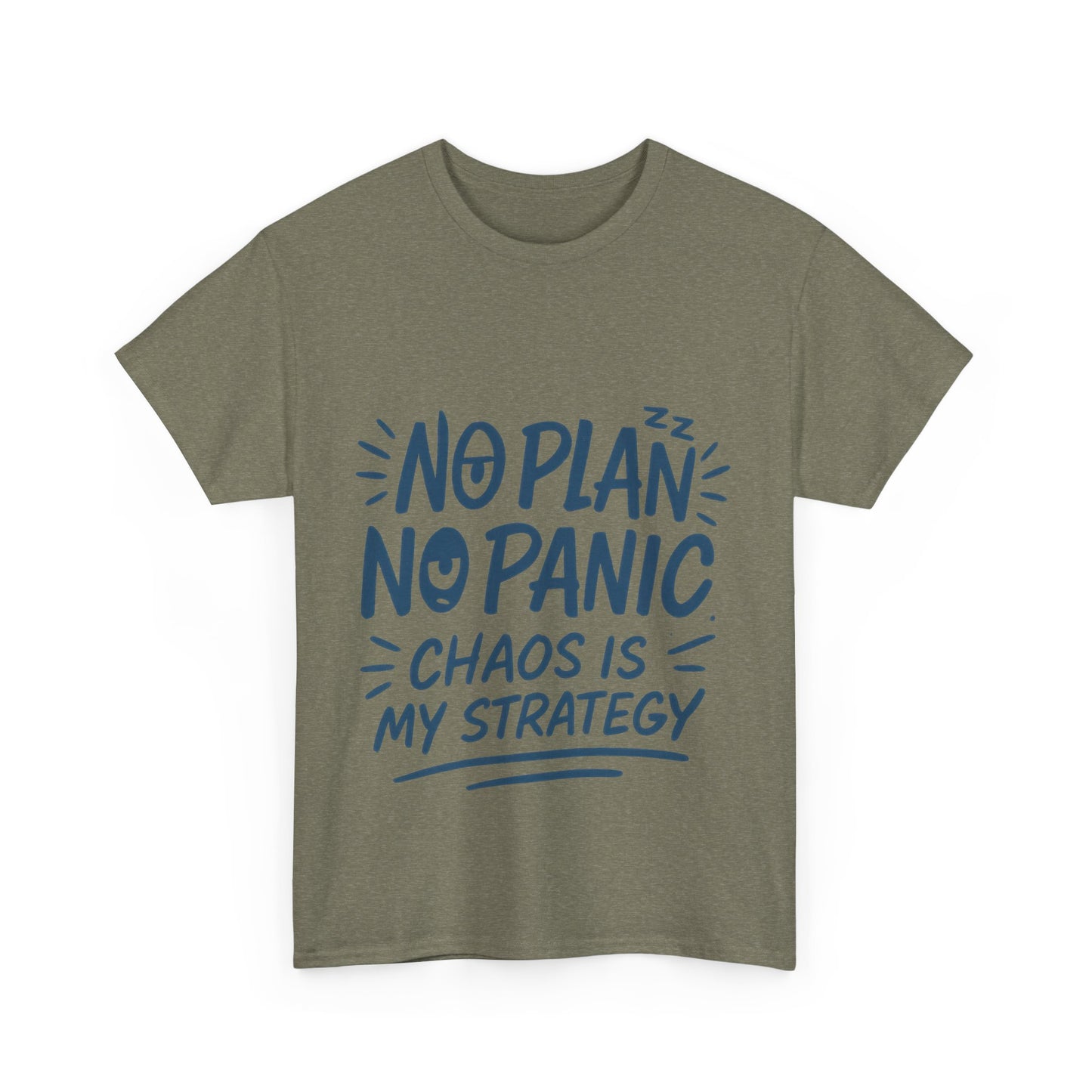Funny Chaos Quote Mens T-Shirt, No Plan No Panic Humor Shirt, Casual Graphic Tee Gift for Him, Relaxed Fit