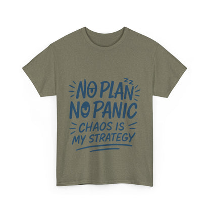 Funny Chaos Quote Mens T-Shirt, No Plan No Panic Humor Shirt, Casual Graphic Tee Gift for Him, Relaxed Fit