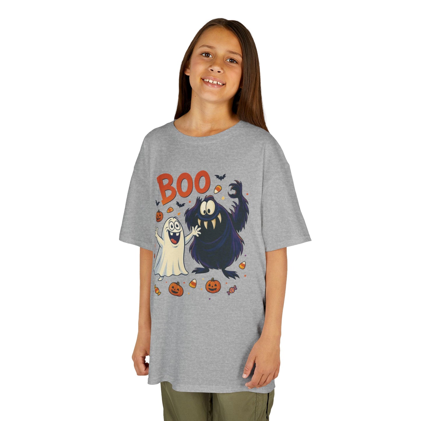 Kids Halloween T-Shirt BOO! Cute Ghost Monster Shirt, Funny Spooky Graphic Tee for Boys Girls, Halloween Costume Gift