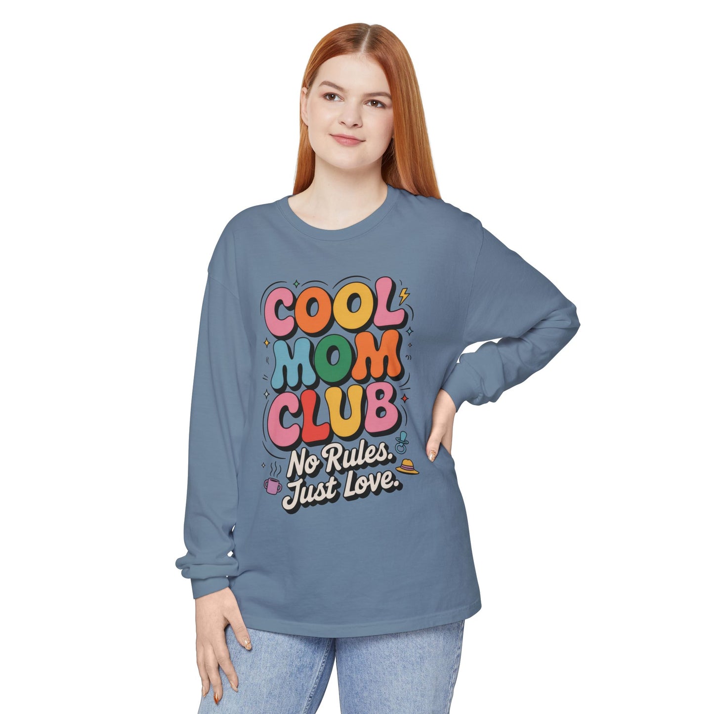 Cool Mom Club Long Sleeve T-Shirt, Funny Mom Tee, Gift for Moms, Mother's Day Gift, No Rules Just Love Quote Tee