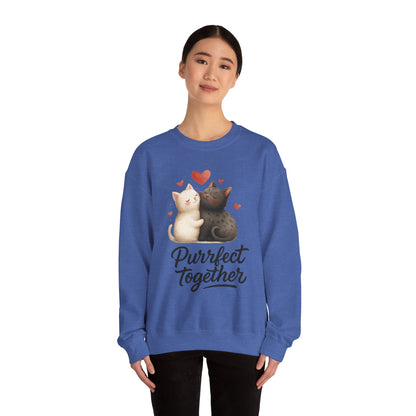 Cute Cat Couple Womens Sweatshirt, Purrfect Together Sweater, Gift for Cat Lovers, Cozy Crewneck for Valentine's Day, Animal Lover Apparel
