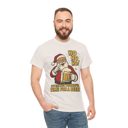 Funny Santa Beer Christmas T-Shirt, Men's Holiday Party Tee